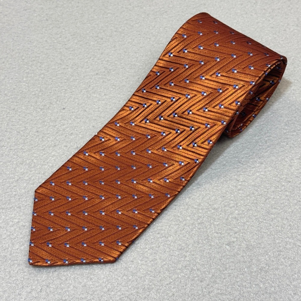 Ermenegildo Zegna Tie Copper Orange 100% Silk Geometric Italy Kilgore Trout